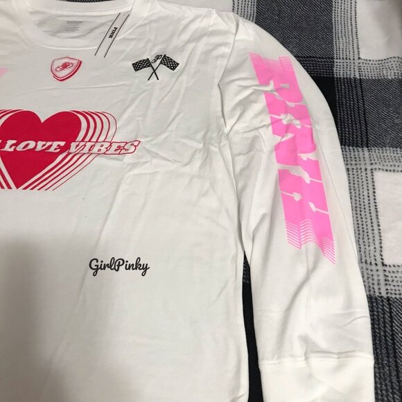 victoria secret PINK CAMPUS long sleeve tee RACING THEME LOGO SIZE MEDIUM - Picture 5 of 11